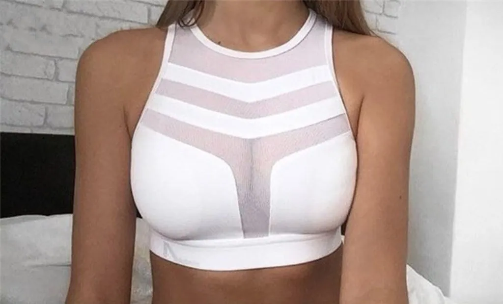 Women's Summer Stretch Cropped Padded Bra Top With Mesh Inserts