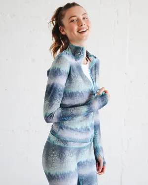 WOMEN'S ZIP RASH GUARD - BLUE COBRA