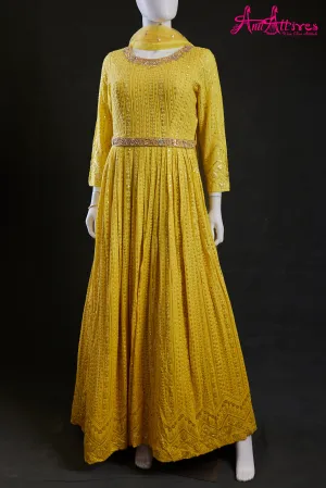 Yellow Chickankari Gown