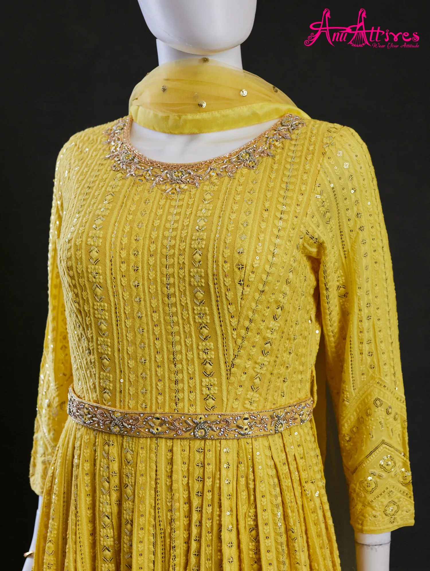 Yellow Chickankari Gown