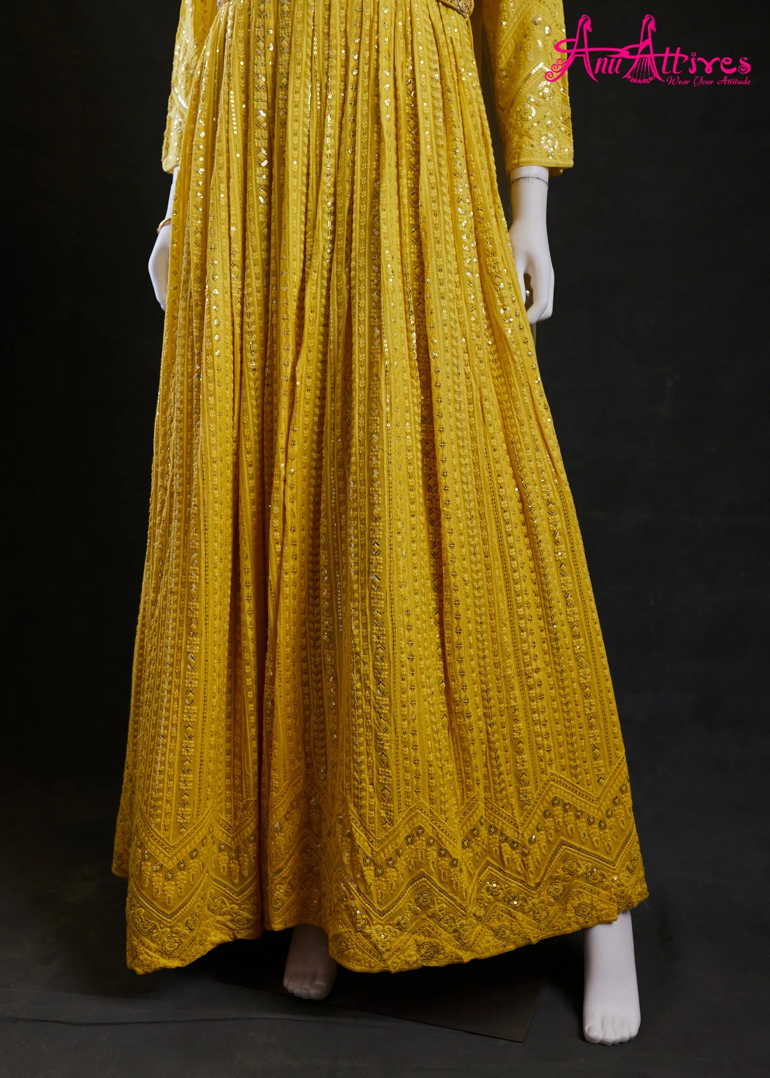 Yellow Chickankari Gown