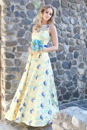 Yellow Spring Floral Embroidered Dress