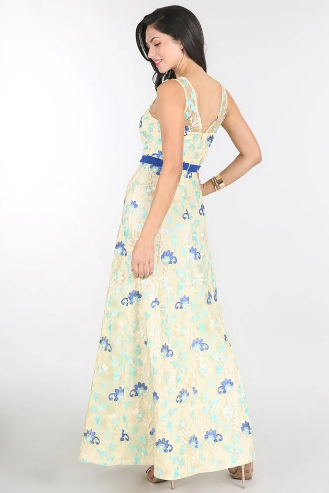 Yellow Spring Floral Embroidered Dress